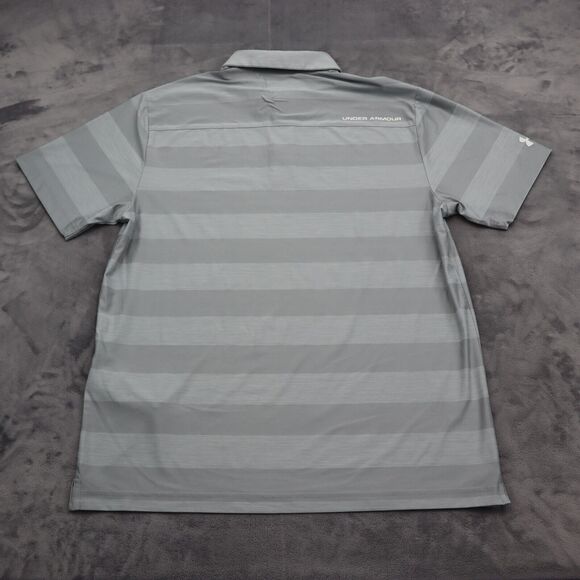 Under Armour Shirt Mens L Gray Stripe Chest Button Short Sleeve Collared Top - Picture 13 of 16